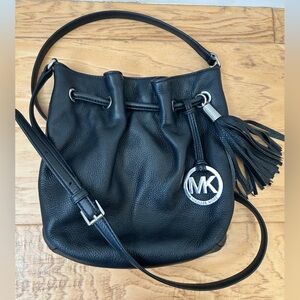 Michael Kors Black Pebble Leather Crossbody Bag Silver Hardware